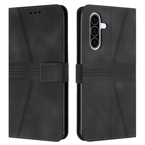 For Samsung Galaxy A27 5G Case Triangle Imprinted Anti-Scratch PU Leather Phone Wallet Cover - Black - 1