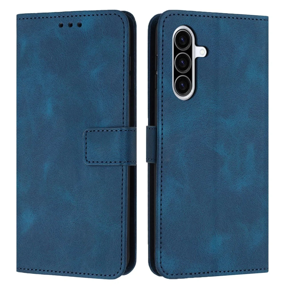 For Samsung Galaxy A27 5G Case Solid Color Leather Wallet Protective Phone Cover - Blue - 1