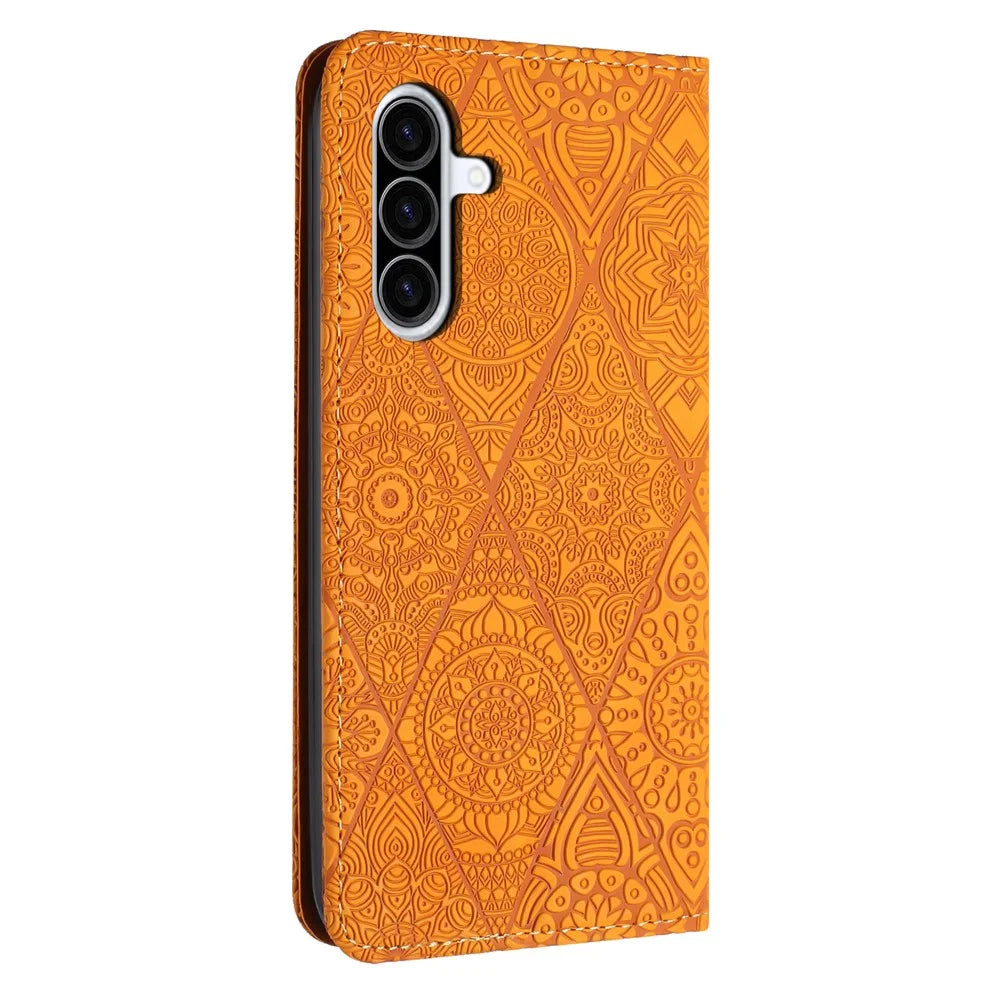 For Samsung Galaxy A27 5G Case Imprinted Flower Wallet Stand Leather Phone Cover - Yellow - 6