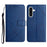 For Samsung Galaxy A27 5G Case Line Pattern Wallet Leather Phone Cover with Wrist Strap - Blue - 1