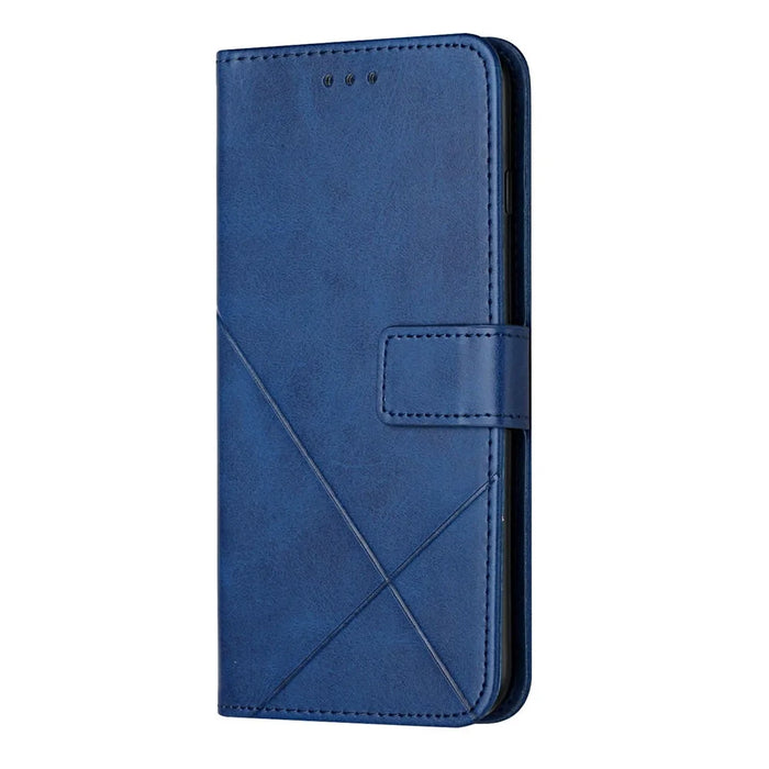 For Samsung Galaxy A27 5G Case Line Pattern Wallet Leather Phone Cover with Wrist Strap - Blue - 6