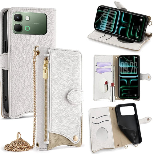 For Infinix Note Edge 5G Leather Case Wallet Stand Cover Irregular Tail Style with Chain Strap - White - 1