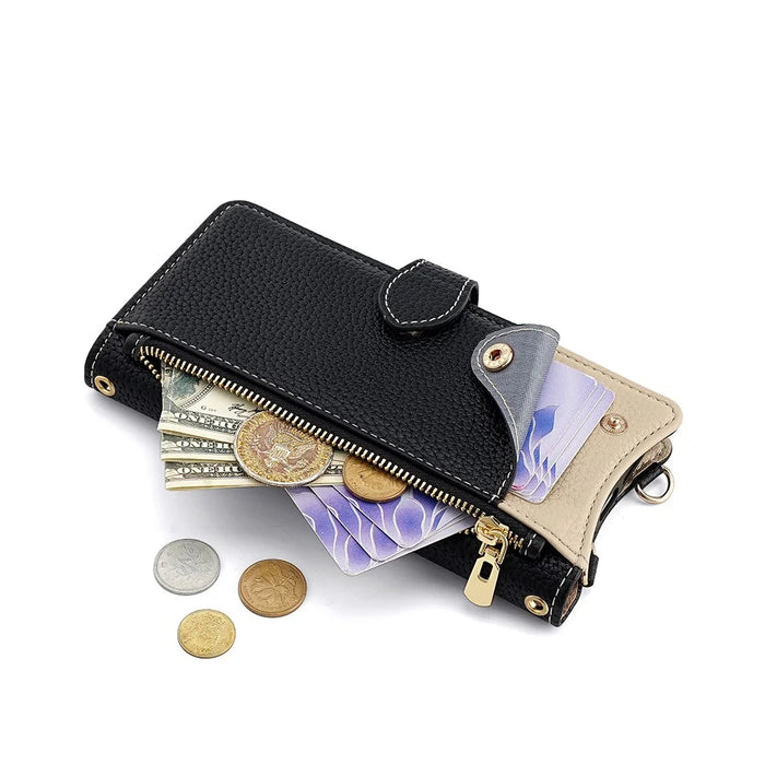 For Realme 16 Pro 5G Leather Case Wallet Stand Cover Irregular Tail Style with Chain Strap - Black - 3