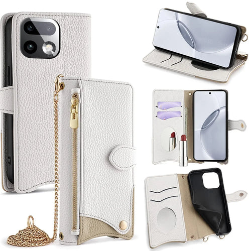 For Realme 16 Pro+ 5G Leather Case Wallet Stand Cover Irregular Tail Style with Chain Strap - White - 1