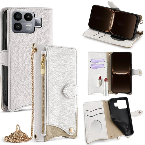 For Realme Neo8 5G Leather Case Wallet Stand Cover Irregular Tail Style with Chain Strap - White - 1