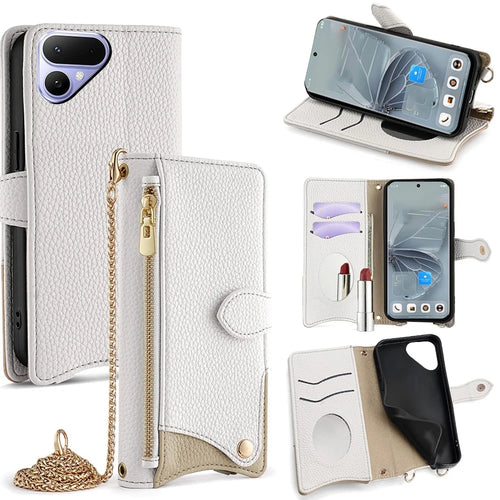 For TECNO Pova Curve 2 5G Leather Case Wallet Stand Cover Irregular Tail Style with Chain Strap - White - 1