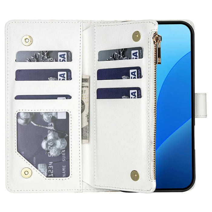 Leather Case For Samsung Galaxy A18 5G / A18 4G / A17 5G / A17 4G / A26 5G Rhombic Floral Pattern Zipper Wallet Phone Cover with Wrist Strap   /   Shoulder Strap - A3 - 3