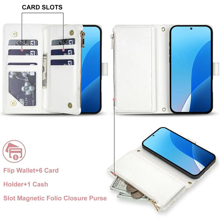 Leather Case For Samsung Galaxy A18 5G / A18 4G / A17 5G / A17 4G / A26 5G Rhombic Floral Pattern Zipper Wallet Phone Cover with Wrist Strap   /   Shoulder Strap - A3 - 6