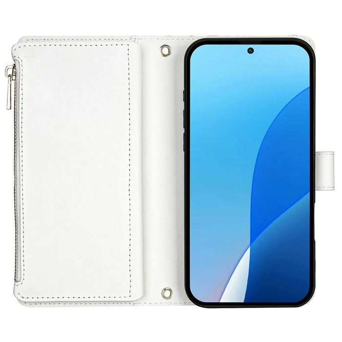 For Samsung Galaxy S25 Ultra Leather Case with Wrist Strap   /   Shoulder Strap Rhombic Floral Pattern Zipper Wallet Phone Cover - A3 - 2