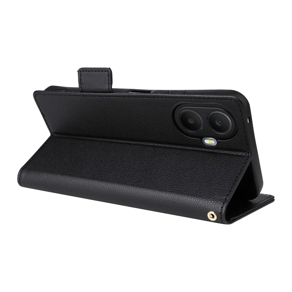 For TCL K70 5G Case Litchi Texture Wallet Leather Phone Cover with Wrist Strap - Black - 4
