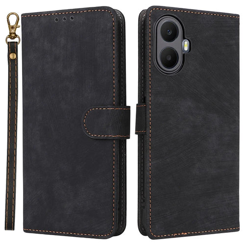For TCL K70 5G Case Wallet RFID Blocking PU Leather Phone Cover Stand with Strap - Black - 1