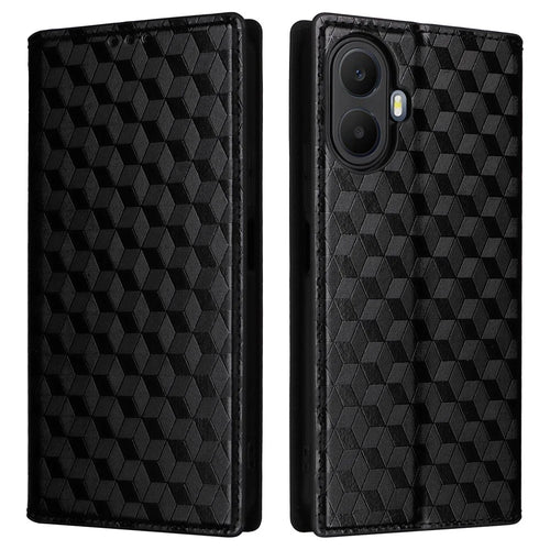 For TCL K70 5G Case Wallet Rhombus Imprinted PU Leather Phone Cover - Black - 1
