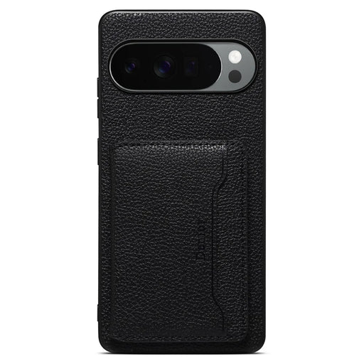 DENIOR D30 For Google Pixel 10 / 10 Pro Magnetic Case Detachable Card Holder Kickstand Litchi Texture Leather Back Phone Cover - Black - 2