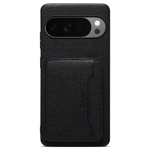 DENIOR D30 For Google Pixel 10 Pro XL Magnetic Case Detachable Card Holder Kickstand Litchi Texture Leather Back Phone Cover - Black - 2