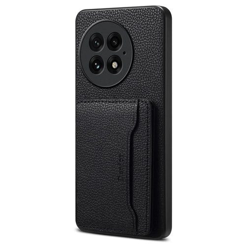 DENIOR D30 For OnePlus 13 Magnetic Case Detachable Card Holder Kickstand Litchi Texture Leather Back Phone Cover - Black - 1