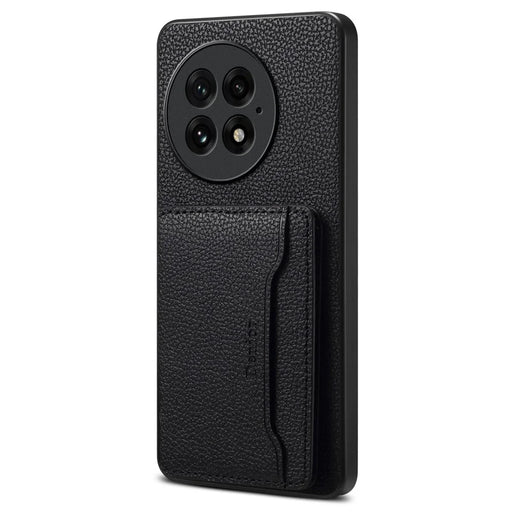 DENIOR D30 For OnePlus 13 Magnetic Case Detachable Card Holder Kickstand Litchi Texture Leather Back Phone Cover - Black - 1