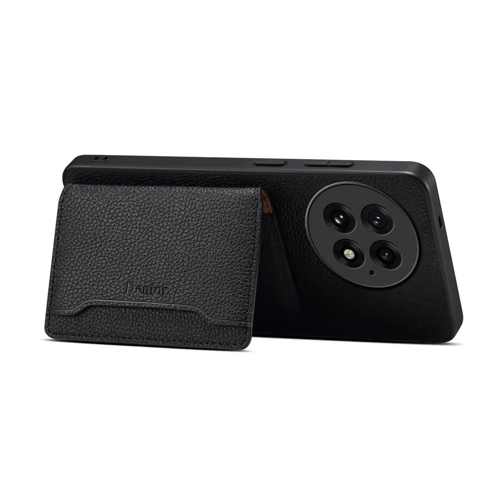 DENIOR D30 For OnePlus 13 Magnetic Case Detachable Card Holder Kickstand Litchi Texture Leather Back Phone Cover - Black - 3