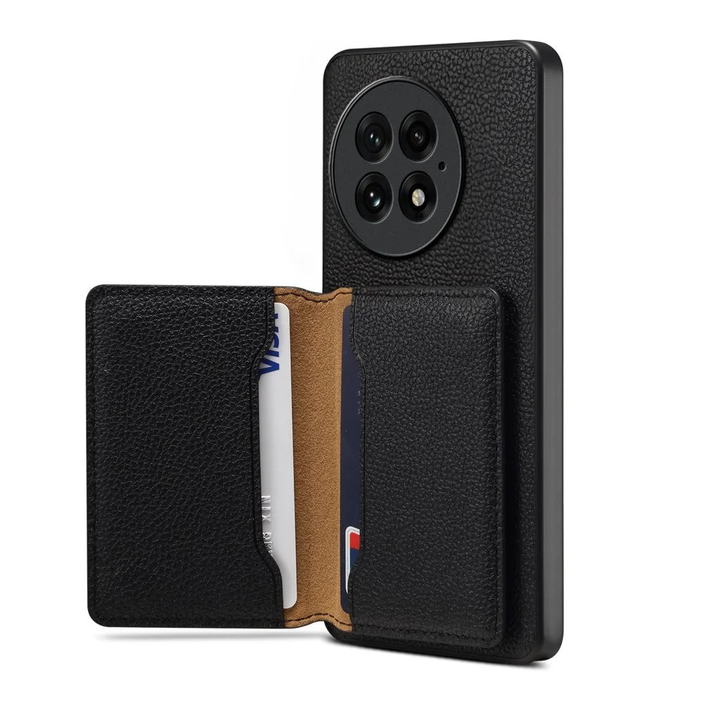 DENIOR D30 For OnePlus 13 Magnetic Case Detachable Card Holder Kickstand Litchi Texture Leather Back Phone Cover - Black - 4