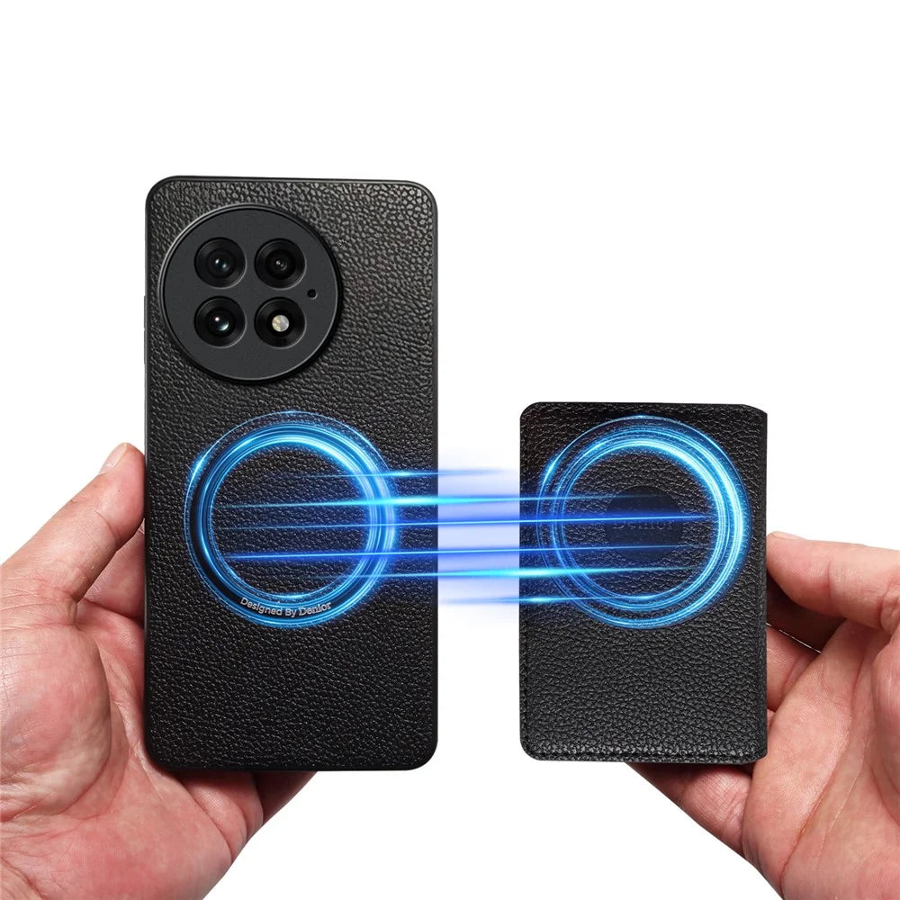 DENIOR D30 For OnePlus 13 Magnetic Case Detachable Card Holder Kickstand Litchi Texture Leather Back Phone Cover - Black - 6