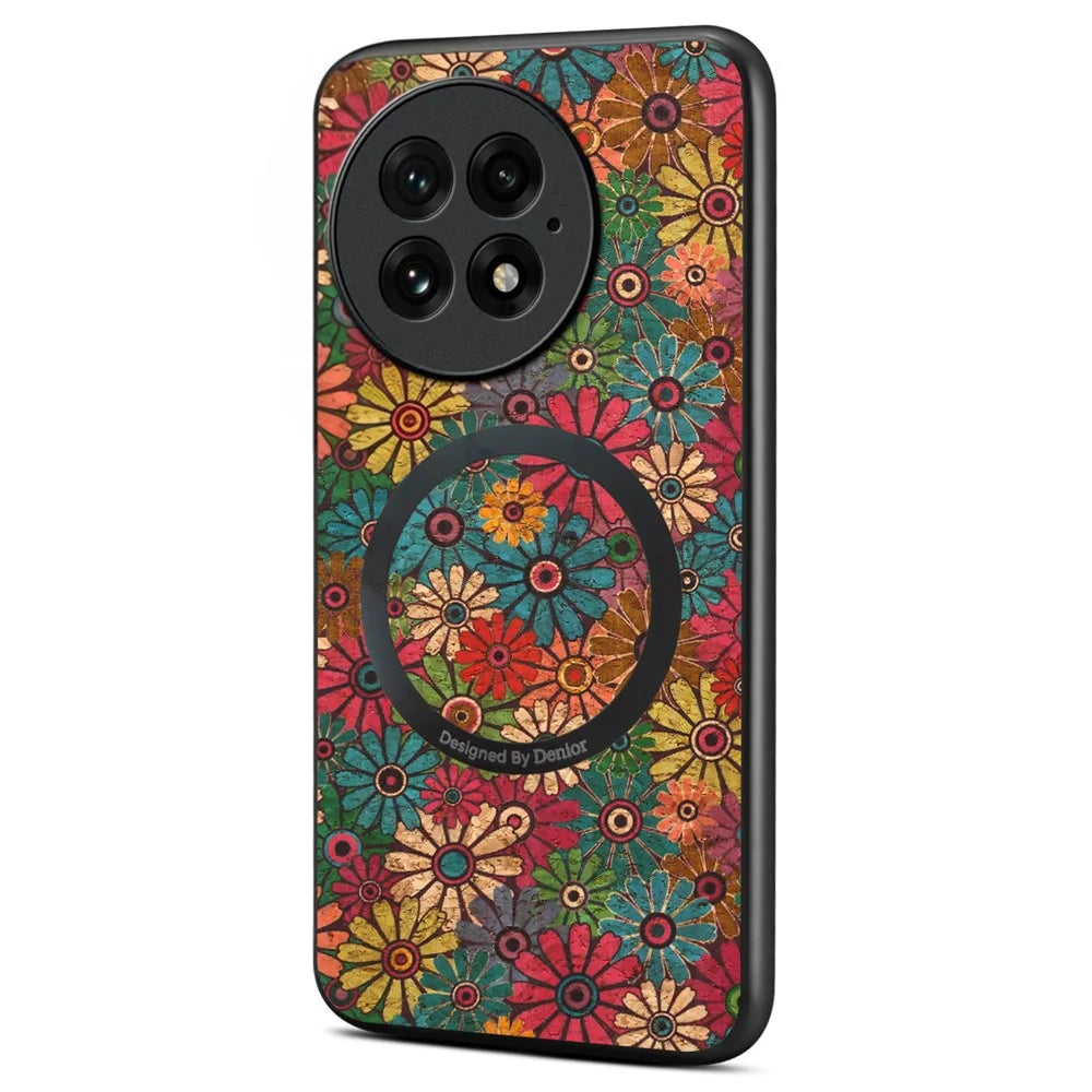 For OnePlus 13 Magnetic Case Floral Pattern PU Leather TPU Phone Cover with Detachable Card Holder - Green - 2