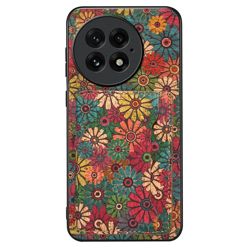 For OnePlus 13 Magnetic Case Floral Pattern PU Leather TPU Phone Cover with Detachable Card Holder - Green - 3