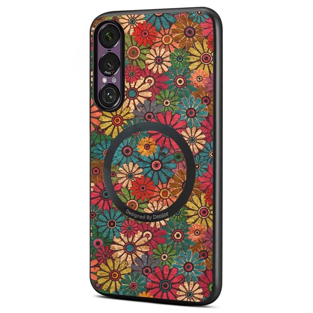 For Sony Xperia 1 VII Magnetic Case Floral Pattern PU Leather TPU Phone Cover with Detachable Card Holder - Green - 2
