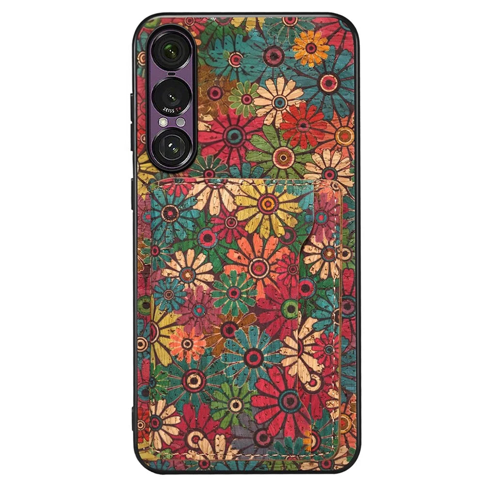 For Sony Xperia 1 VII Magnetic Case Floral Pattern PU Leather TPU Phone Cover with Detachable Card Holder - Green - 3