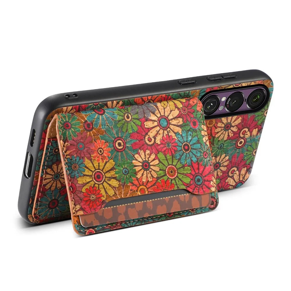 For Sony Xperia 1 VII Magnetic Case Floral Pattern PU Leather TPU Phone Cover with Detachable Card Holder - Green - 4
