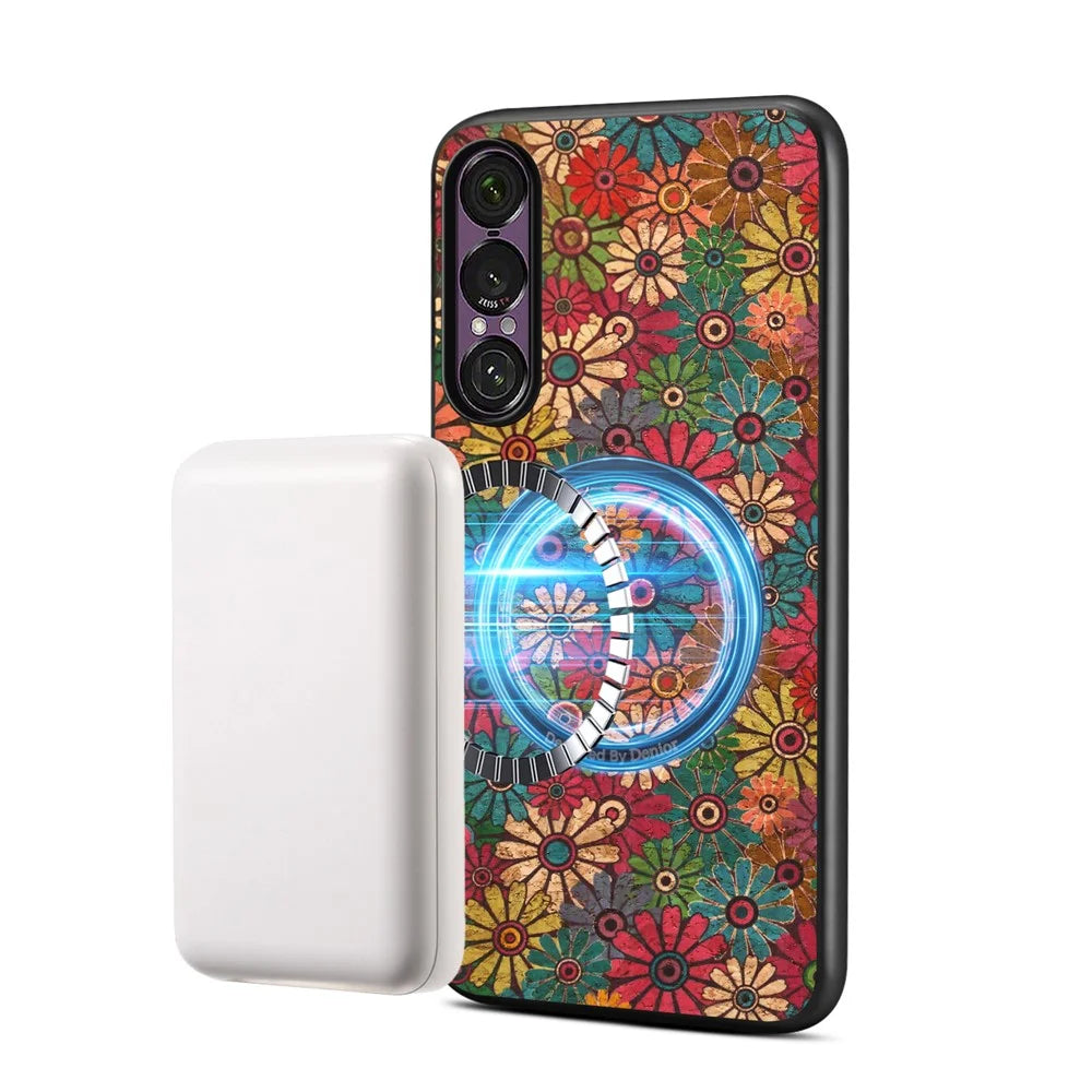 For Sony Xperia 1 VII Magnetic Case Floral Pattern PU Leather TPU Phone Cover with Detachable Card Holder - Green - 5