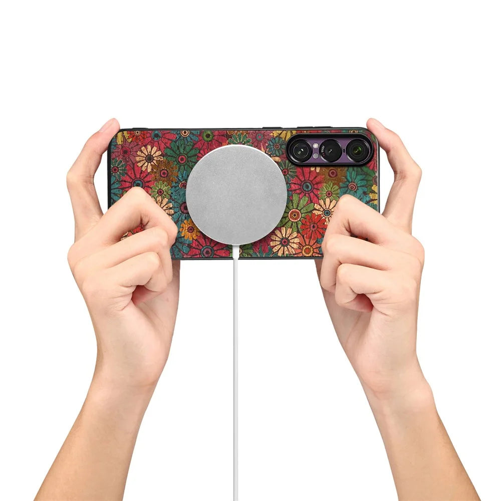 For Sony Xperia 1 VII Magnetic Case Floral Pattern PU Leather TPU Phone Cover with Detachable Card Holder - Green - 6