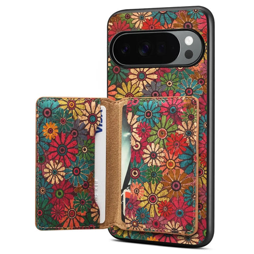 For Google Pixel 10 / Pixel 10 Pro Magnetic Case Floral Pattern PU Leather TPU Phone Cover with Detachable Card Holder - Green - 1