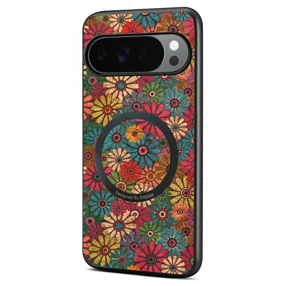 For Google Pixel 10 / Pixel 10 Pro Magnetic Case Floral Pattern PU Leather TPU Phone Cover with Detachable Card Holder - Green - 2