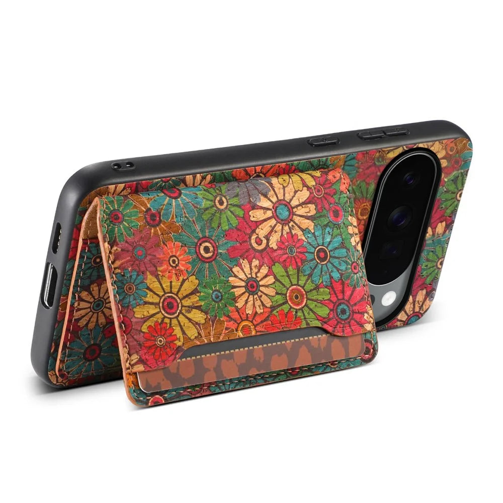 For Google Pixel 10 / Pixel 10 Pro Magnetic Case Floral Pattern PU Leather TPU Phone Cover with Detachable Card Holder - Green - 4