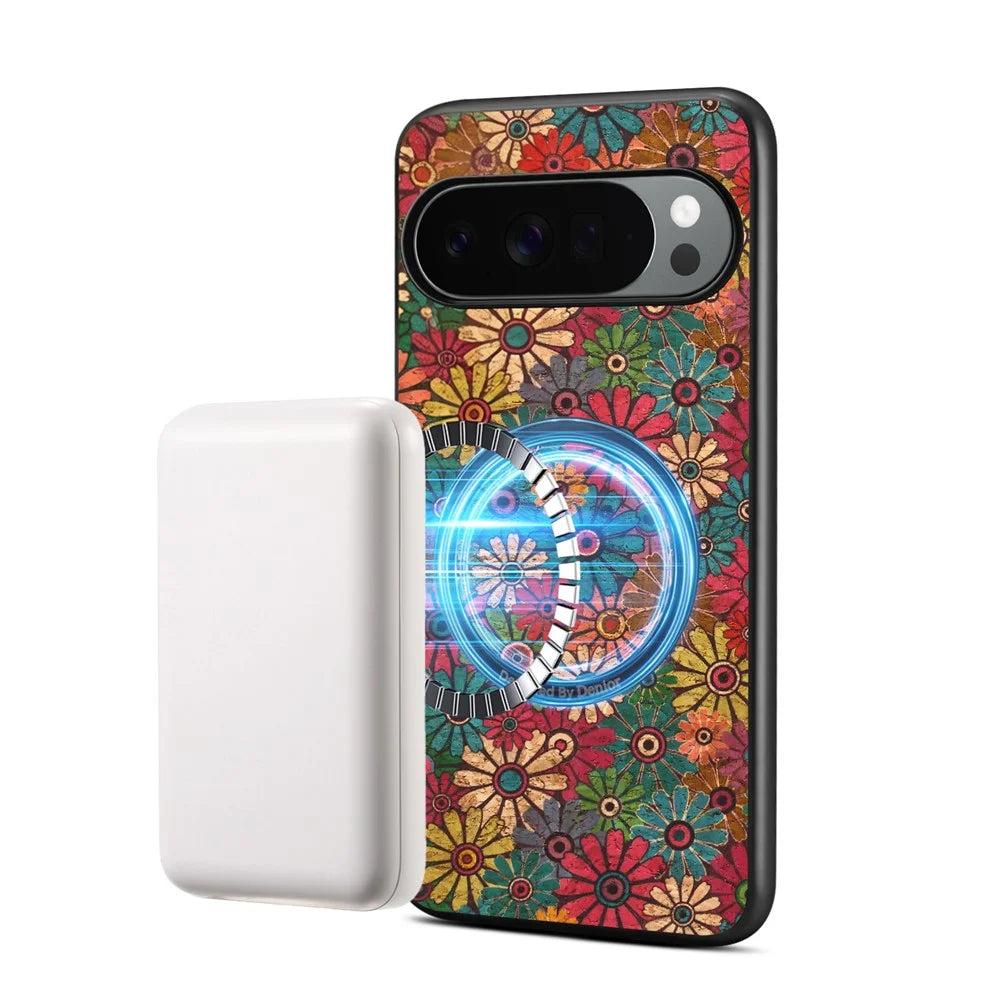 For Google Pixel 10 / Pixel 10 Pro Magnetic Case Floral Pattern PU Leather TPU Phone Cover with Detachable Card Holder - Green - 5