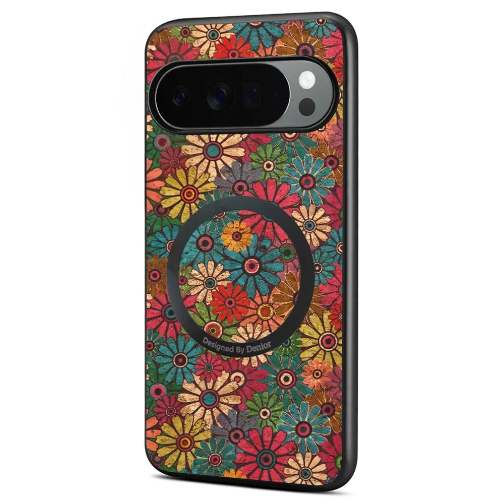 For Google Pixel 10 Pro XL Magnetic Case Floral Pattern PU Leather TPU Phone Cover with Detachable Card Holder - Green - 2