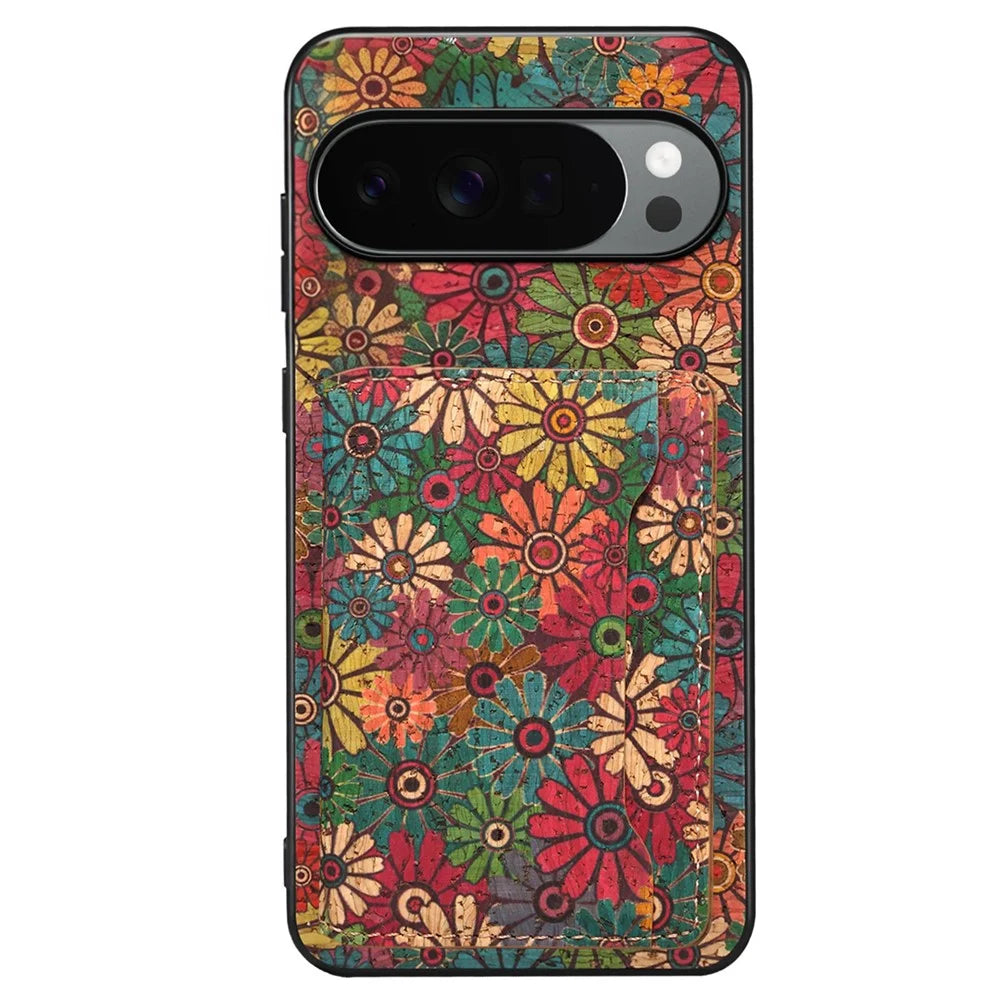 For Google Pixel 10 Pro XL Magnetic Case Floral Pattern PU Leather TPU Phone Cover with Detachable Card Holder - Green - 3