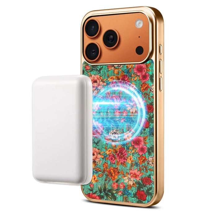 For iPhone 17 Pro Max Magnetic Case Floral Pattern PU Leather Coated PC+TPU Shockproof Cover - Blue - 3