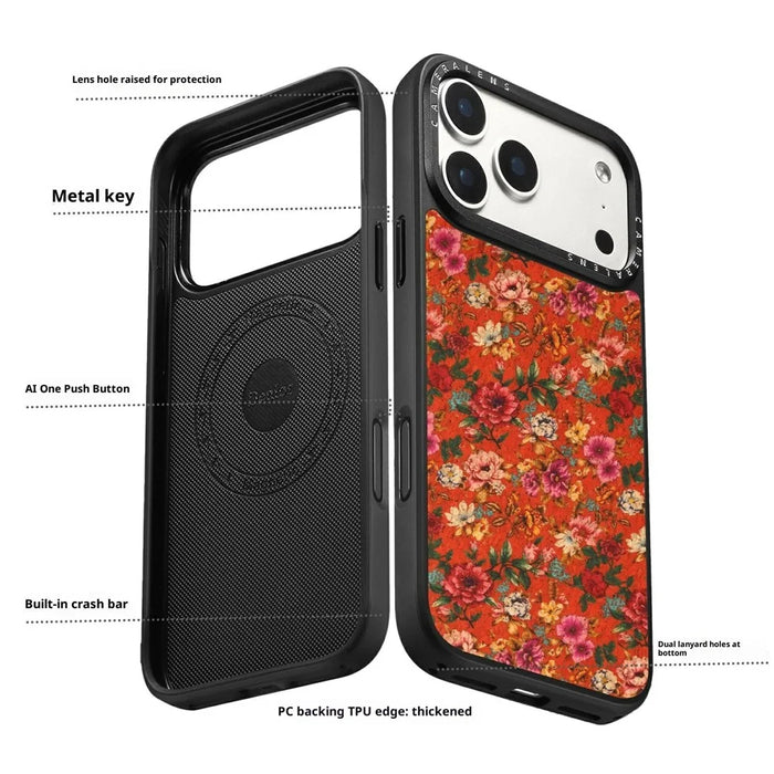For iPhone 17 Pro Max Magnetic Case Floral Pattern PU Leather PC TPU Shockproof Cover - Red - 2
