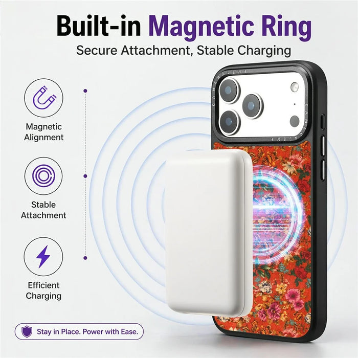 For iPhone 17 Pro Max Magnetic Case Floral Pattern PU Leather PC TPU Shockproof Cover - Red - 4
