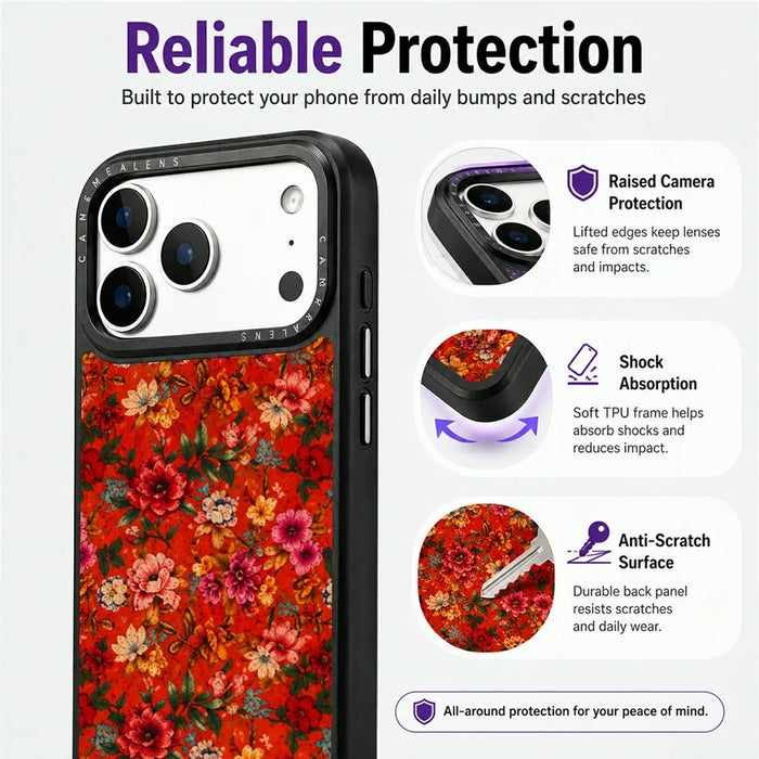 For iPhone 17 Pro Max Magnetic Case Floral Pattern PU Leather PC TPU Shockproof Cover - Red - 5