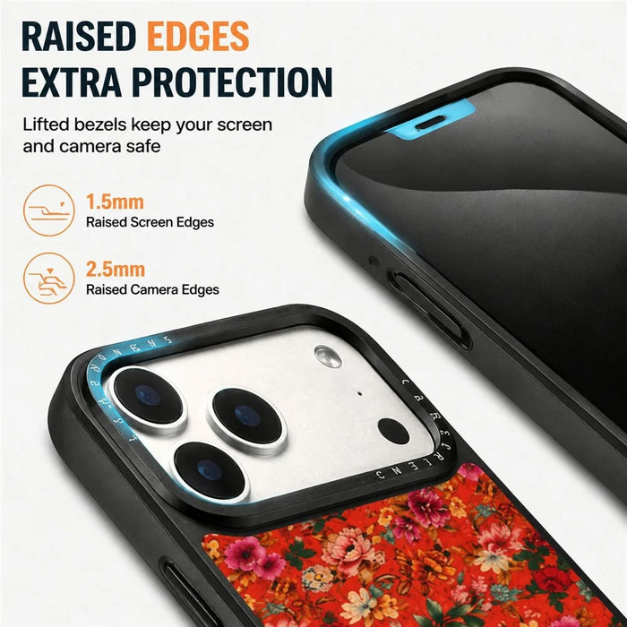 For iPhone 17 Pro Max Magnetic Case Floral Pattern PU Leather PC TPU Shockproof Cover - Red - 6