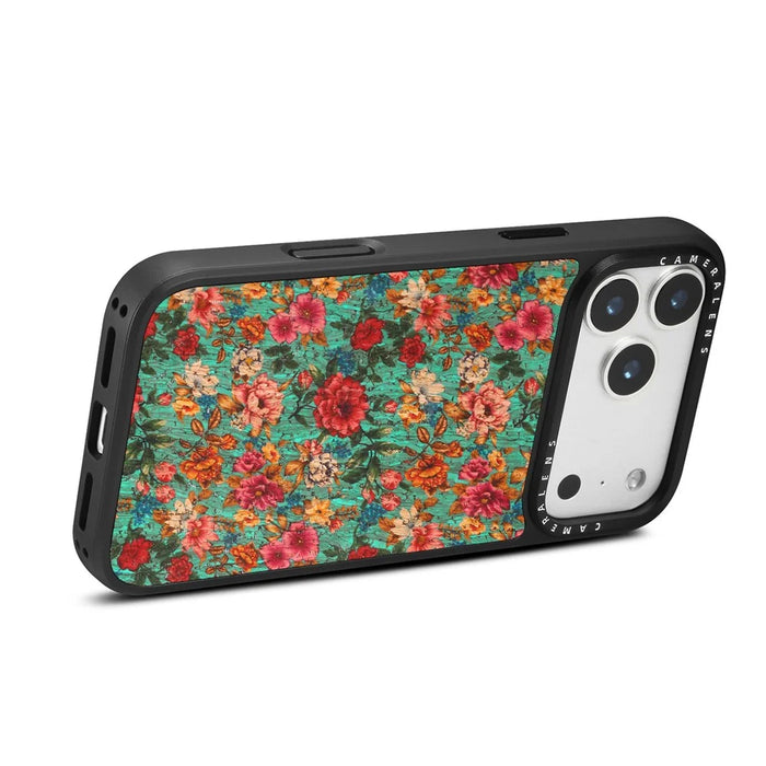 For iPhone 17 Pro Magnetic Case Floral Pattern PU Leather PC TPU Shockproof Cover - Blue - 2