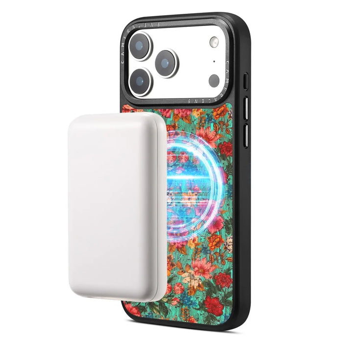 For iPhone 17 Pro Magnetic Case Floral Pattern PU Leather PC TPU Shockproof Cover - Blue - 3