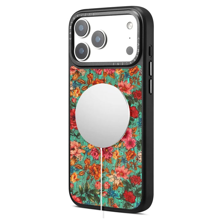For iPhone 17 Pro Magnetic Case Floral Pattern PU Leather PC TPU Shockproof Cover - Blue - 4