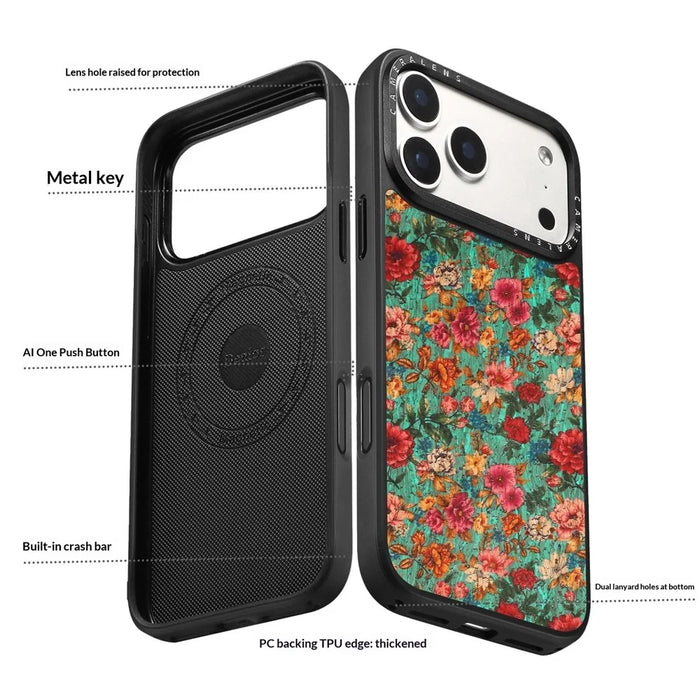 For iPhone 17 Pro Magnetic Case Floral Pattern PU Leather PC TPU Shockproof Cover - Blue - 5