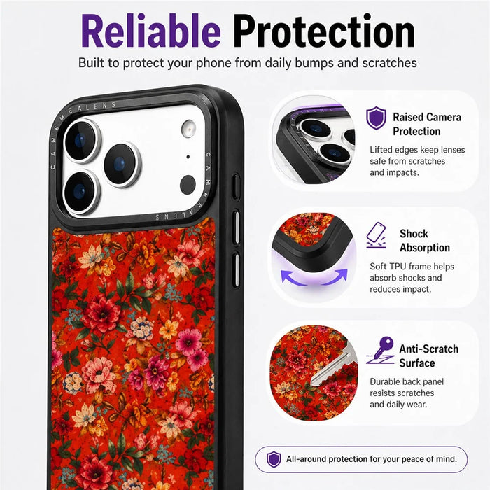 For iPhone 17 Pro Magnetic Case Floral Pattern PU Leather PC TPU Shockproof Cover - Blue - 7