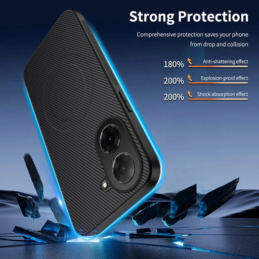 WANLONFENG for Xiaomi Redmi A5 NFC (EU) (173.45mm) TQ1 Series Magnetic Case Carbon Fiber Texture PC TPU Phone Cover with 2Pcs Screen Films - Black - 2