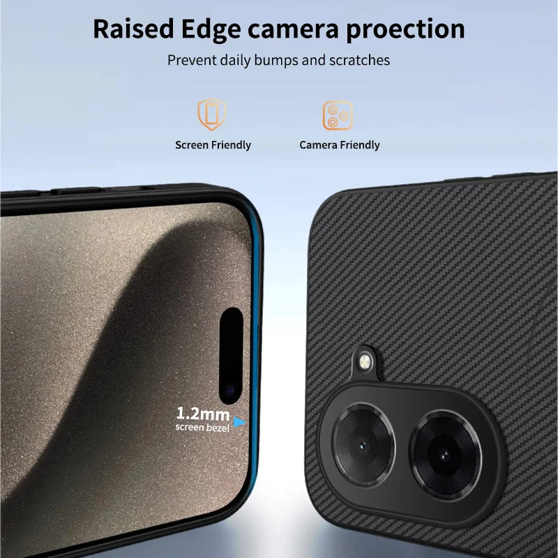 WANLONFENG for Xiaomi Redmi A5 NFC (EU) (173.45mm) TQ1 Series Magnetic Case Carbon Fiber Texture PC TPU Phone Cover with 2Pcs Screen Films - Black - 3