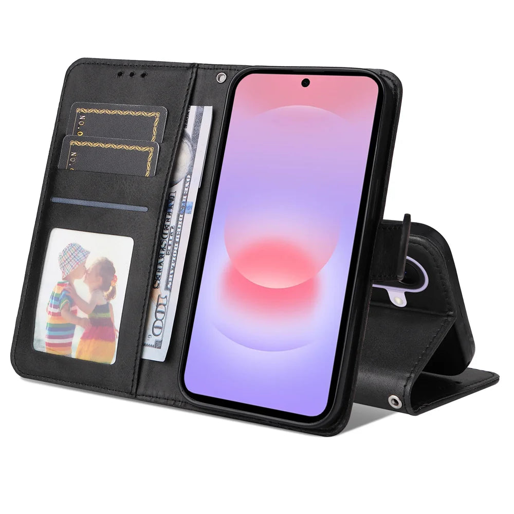 For Samsung Galaxy A27 5G Case Wallet PU Leather Folio Flip Phone Cover - Black - 2