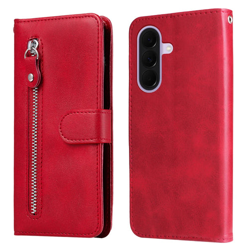 For Samsung Galaxy A27 5G PU Leather Cases with Zipper Pocket Wallet Phone Cover Stand - Red - 1